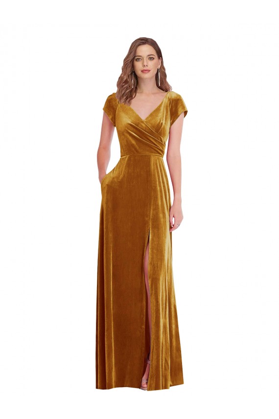 Vendeurs de Or Fourreau Col V Velours Stretch Longue Formelles Robes demoiselle d'honneur / Robes de soirée / Robes de bal