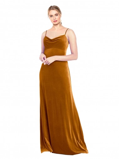 Vendeurs de Or Trapèze Bretelles spaghetti Velours Stretch Longue Robes demoiselle d'honneur / Robes de bal