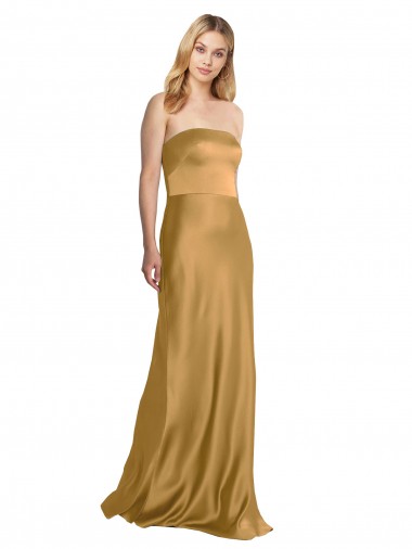 Vendeurs de Or Trapèze Sans bretelle Satiné Stretch Longue Formelles Robes demoiselle d'honneur / Robes de soirée / Robes de bal