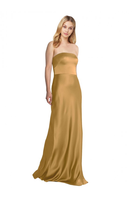 Vendeurs de Or Trapèze Sans bretelle Satiné Stretch Longue Formelles Robes demoiselle d'honneur / Robes de soirée / Robes de bal