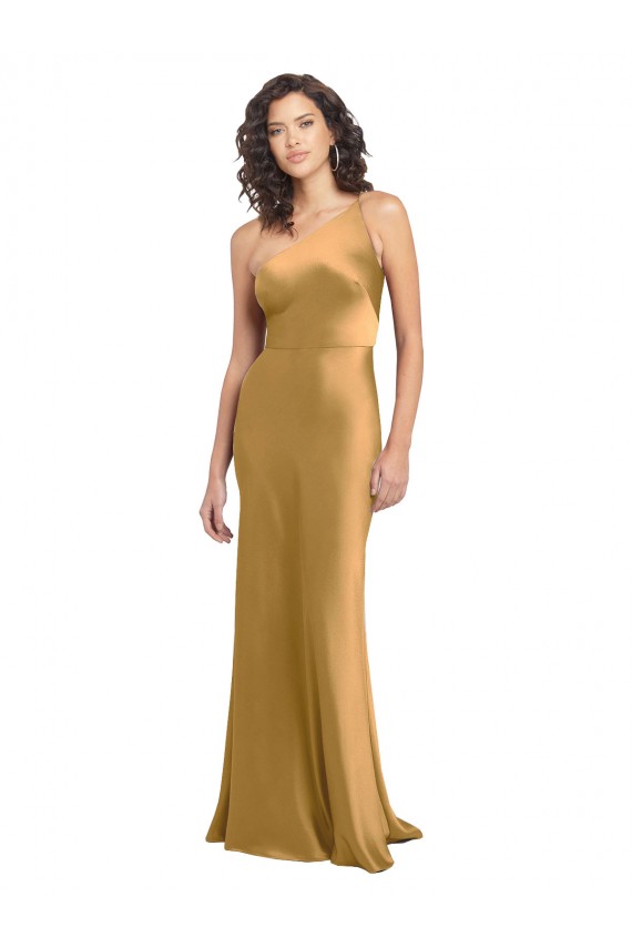 Vendeurs de Or Trapèze Satiné Stretch Longue Formelles Robes demoiselle d'honneur / Robes de soirée / Robes de bal