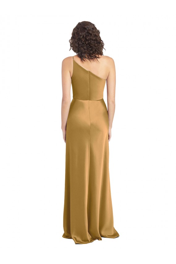 Vendeurs de Or Trapèze Satiné Stretch Longue Formelles Robes demoiselle d'honneur / Robes de soirée / Robes de bal