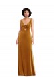 Vendeurs de Or Trompette Col V Velours Stretch Longue Robes demoiselle d'honneur / Robes de bal