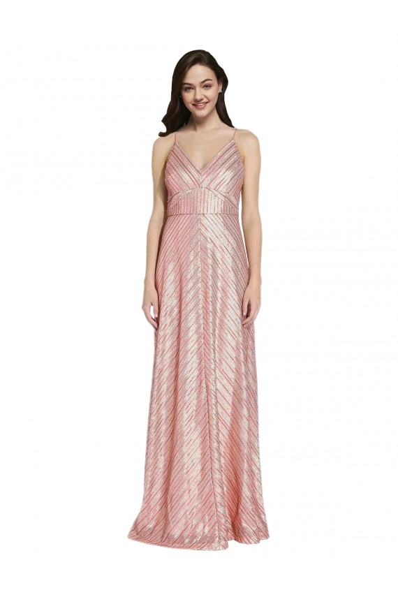 Vendeurs de Or rose Fourreau Col V Paillette Longue Formelles Robes demoiselle d'honneur / Robes de soirée / Robes de bal