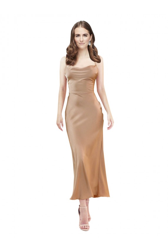 Vendeurs de Or rose Fourreau midi Satiné Soyeux Courte Robes demoiselle d'honneur / Robes de soirée / Robes de cocktail