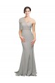 Vendeurs de Oyster Argent Sirène Balayage train Crêpe Stretch Tulle Longue Formelles Robes demoiselle d'honneur / Robes de soirée / Robes de bal
