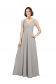 Vendeurs de Oyster Argent Trapèze Col V Mousseline Longue Robes demoiselle d'honneur