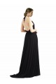 Vendeurs de Oyster Argent Trapèze Licou Mousseline Longue Robes demoiselle d'honneur