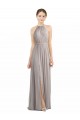 Vendeurs de Oyster Argent Trapèze Licou Mousseline Longue Robes demoiselle d'honneur