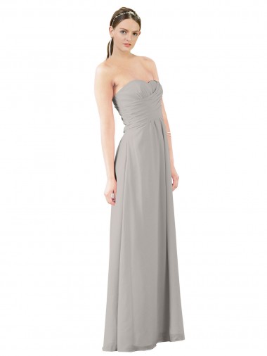 Vendeurs de Oyster Argent Trapèze Sans bretelle Mousseline Longue Robes demoiselle d'honneur