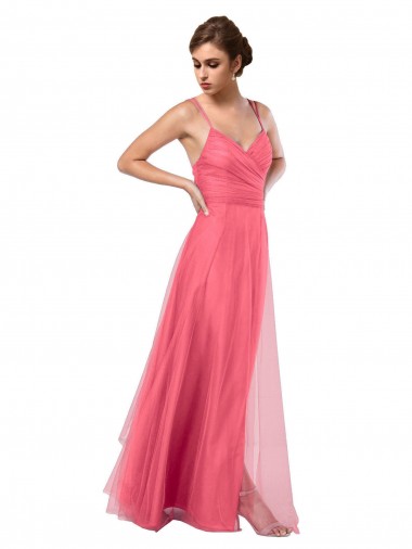 Vendeurs de Pastèque Trapèze Bretelles spaghetti Tulle Longue Robes demoiselle d'honneur