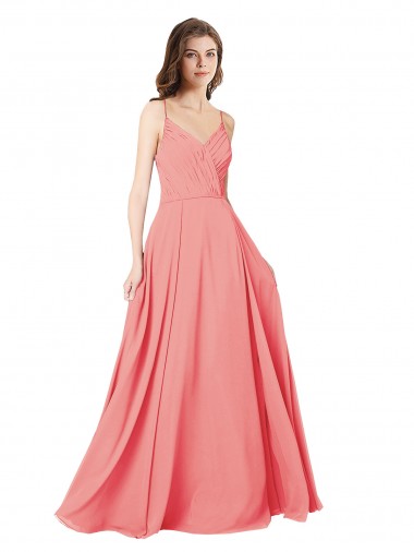 Vendeurs de Pastèque Trapèze Col V Mousseline Longue Robes demoiselle d'honneur