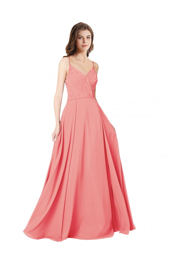 Vendeurs de Pastèque Trapèze Col V Mousseline Longue Robes demoiselle d'honneur