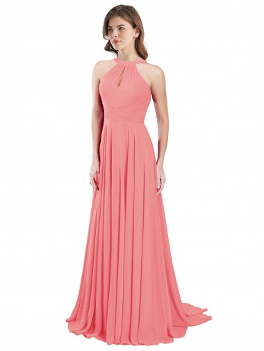 Vendeurs de Pastèque Trapèze Licou Mousseline Longue Robes demoiselle d'honneur