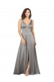 Vendeurs de Pearl Grey Trapèze Col V Satiné Soyeux Longue Formelles Robes demoiselle d'honneur / Robes de soirée / Robes de bal