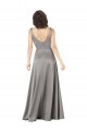 Vendeurs de Pearl Grey Trapèze Col V Satiné Soyeux Longue Formelles Robes demoiselle d'honneur / Robes de soirée / Robes de bal