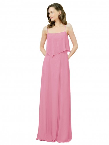 Vendeurs de Peau Rose Trapèze Bretelles spaghetti Mousseline Longue Robes demoiselle d'honneur