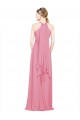 Vendeurs de Peau Rose Trapèze Licou Col V Mousseline Longue Robes demoiselle d'honneur