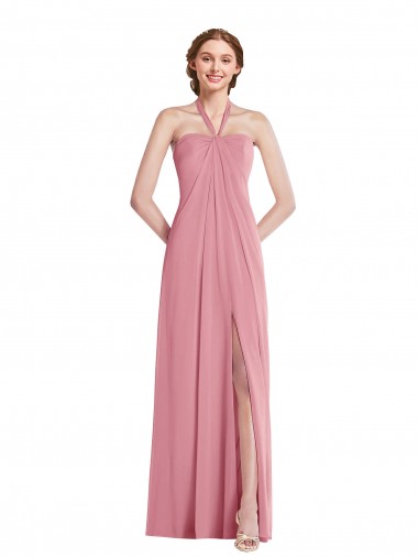 Vendeurs de Peau Rose Trapèze Licou Mousseline Longue Robes demoiselle d'honneur