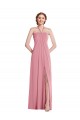 Vendeurs de Peau Rose Trapèze Licou Mousseline Longue Robes demoiselle d'honneur