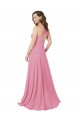 Vendeurs de Peau Rose Trapèze Licou Mousseline Longue Robes demoiselle d'honneur / Robes de bal