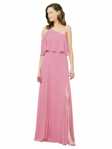 Vendeurs de Peau Rose Trapèze Mousseline Longue Robes demoiselle d'honneur