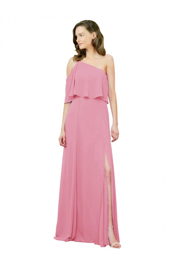 Vendeurs de Peau Rose Trapèze Mousseline Longue Robes demoiselle d'honneur