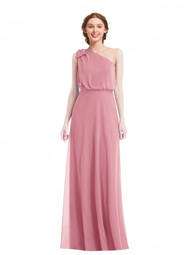Vendeurs de Peau Rose Trapèze Mousseline Longue Robes demoiselle d'honneur