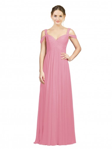 Vendeurs de Peau Rose Trapèze Épaule Dénudée Mousseline Longue Robes demoiselle d'honneur