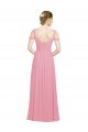 Vendeurs de Peau Rose Trapèze Épaule Dénudée Mousseline Longue Robes demoiselle d'honneur