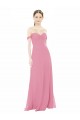 Vendeurs de Peau Rose Trapèze Épaule Dénudée Mousseline Longue Robes demoiselle d'honneur