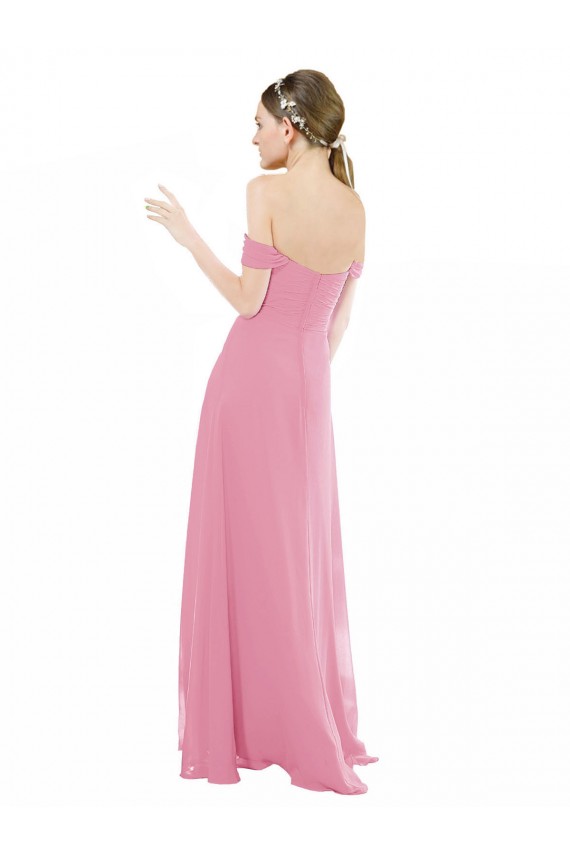 Vendeurs de Peau Rose Trapèze Épaule Dénudée Mousseline Longue Robes demoiselle d'honneur