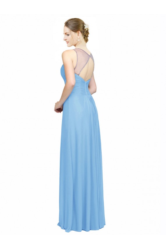 Vendeurs de Periwinkle Trapèze Bretelles spaghetti Col V Mousseline Longue Robes demoiselle d'honneur