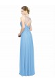Vendeurs de Periwinkle Trapèze Bretelles spaghetti Col V Mousseline Longue Robes demoiselle d'honneur
