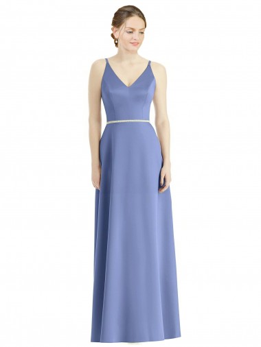 Vendeurs de Periwinkle Trapèze Bretelles spaghetti Col V Satiné Longue Robes demoiselle d'honneur