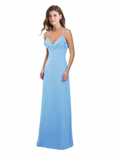 Vendeurs de Periwinkle Trapèze Bretelles spaghetti Mousseline Longue Robes demoiselle d'honneur