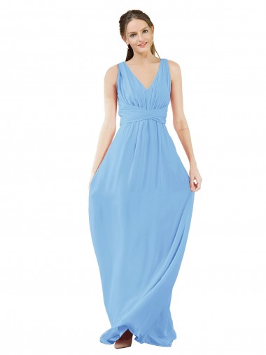 Vendeurs de Periwinkle Trapèze Col V Mousseline Longue Robes demoiselle d'honneur