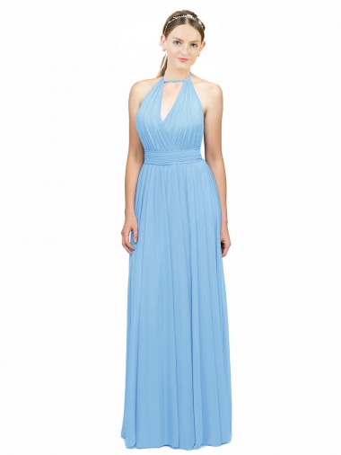Vendeurs de Periwinkle Trapèze Licou Mousseline Longue Robes demoiselle d'honneur