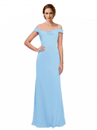 Vendeurs de Periwinkle Trapèze Épaule Dénudée Bretelles spaghetti Mousseline Longue Robes demoiselle d'honneur