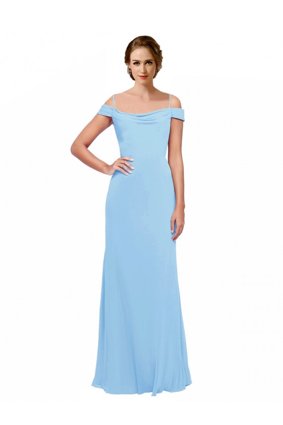 Vendeurs de Periwinkle Trapèze Épaule Dénudée Bretelles spaghetti Mousseline Longue Robes demoiselle d'honneur