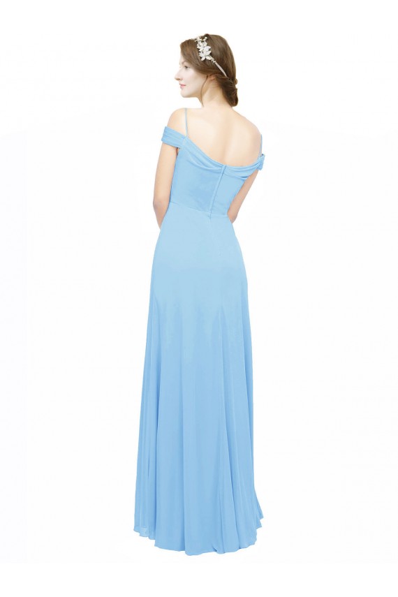 Vendeurs de Periwinkle Trapèze Épaule Dénudée Bretelles spaghetti Mousseline Longue Robes demoiselle d'honneur