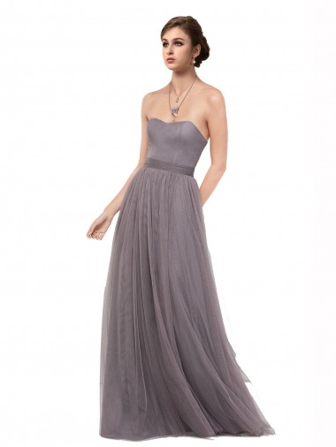 Vendeurs de Pewter Trapèze Bretelles spaghetti Tulle Longue Robes demoiselle d'honneur