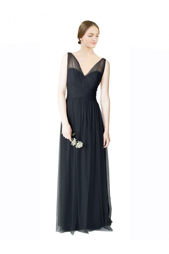Vendeurs de Pewter Trapèze Col V Tulle Longue Robes demoiselle d'honneur