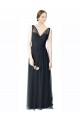 Vendeurs de Pewter Trapèze Col V Tulle Longue Robes demoiselle d'honneur