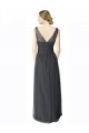 Vendeurs de Pewter Trapèze Col V Tulle Longue Robes demoiselle d'honneur