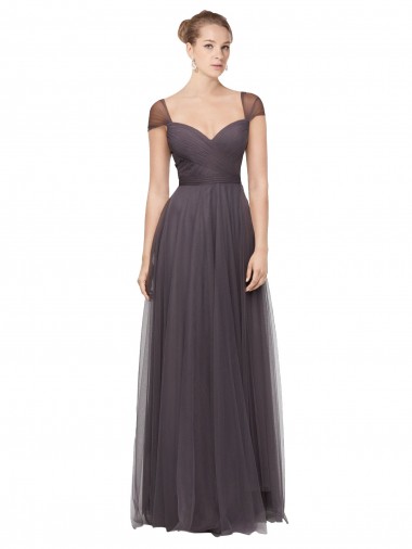 Vendeurs de Pewter Trapèze Tulle Longue Robes demoiselle d'honneur