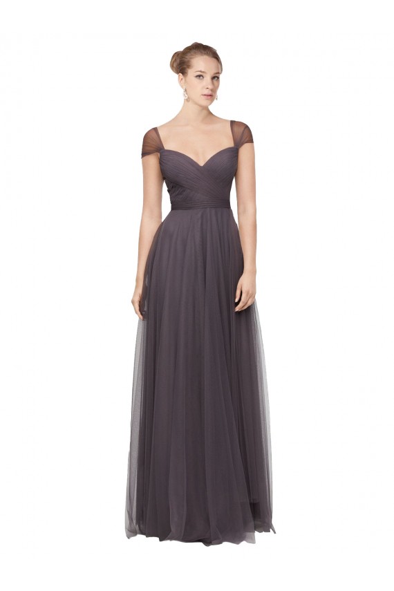 Vendeurs de Pewter Trapèze Tulle Longue Robes demoiselle d'honneur