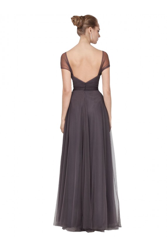 Vendeurs de Pewter Trapèze Tulle Longue Robes demoiselle d'honneur