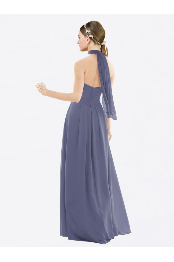 Vendeurs de Pierre d'argent Trapèze Licou Mousseline Longue Robes demoiselle d'honneur