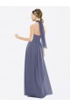 Vendeurs de Pierre d'argent Trapèze Licou Mousseline Longue Robes demoiselle d'honneur